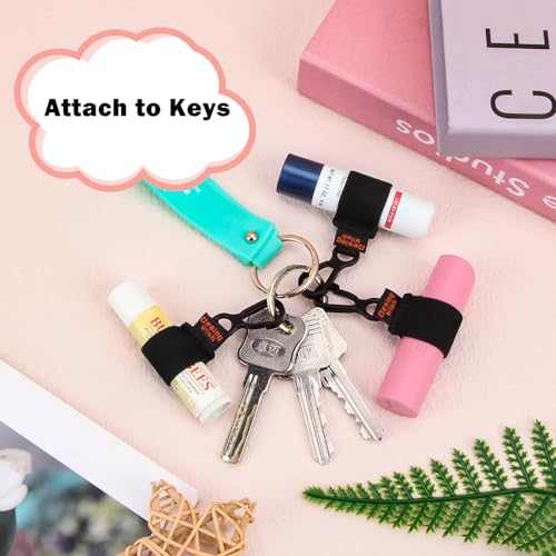 Desing Wish 3 PCS Mini Chapstick Holder Keychain Elastic Sleeve Chapstick Keychain Holder for Lip Balms/Lip Gloss/Lipsticks, Portable Lip Balm Holder Sleeves for Keys/Purse/Lanyard - Black
