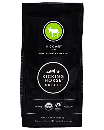 Dark Roast Whole Bean Coffee 10 oz - Certified Organic, Fairtrade, Kosher, Pack of 6 - Kicking Horse Kick Ass