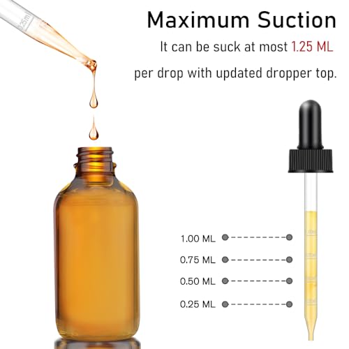 Bumobum 4 oz Dark Amber Dropper Bottles with Measured Dropper, 48 Pack Glass Eye Dropper Bottle for Essential Oils with Funnel, Labels & Pipette, Tincture Bottle (Unbreakable Plastic Eye Dropperz)