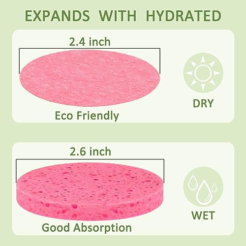Pink Compressed Facial Sponges - 300 Count Deep Cleansing & Exfoliating Face Sponges