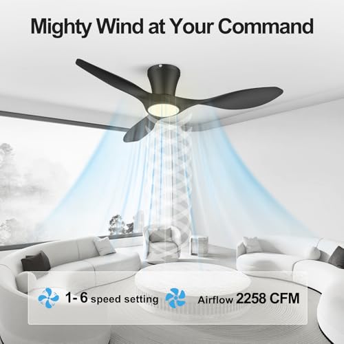 ocioc 42 Inch Black Ceiling Fan with Lights, Remote & Reversible Motor