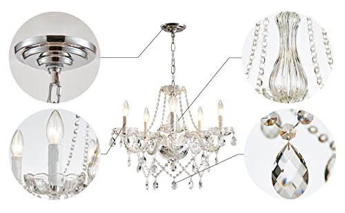 Modern Crystal Chandelier Pendant Light - 5 Lights, 19 Inch, Clear W19" 1 Tier