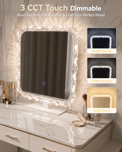 LED Makeup Mirror with Lights - 18.1 x 13.4 Crystal Frame, Dimmable, Touch Control - Galental Variation of THIS listing