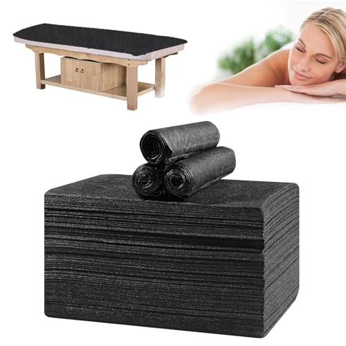 Disposable Bed Sheets for Massage Table 100 Pcs 31" x 71" Waterproof Massage Table Sheets Soft Non Woven Fabric SPA Massage Table Bed Cover Breathable for Beauty Tattoos Waxing Travel (Black)