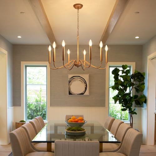Farmhouse Chandelier - 8 Light Rustic Gold Pendant Ceiling Light for Dining & Living Room - Variation: Gold / 8 Light
