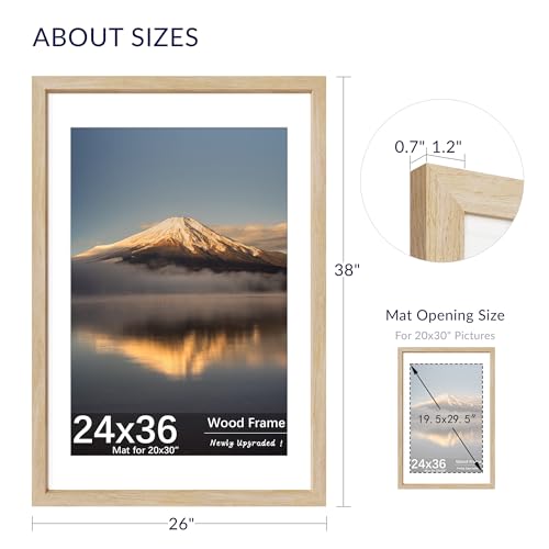 Natural Oak Wood Poster Frame Set - 24x36 with 20x30 Mat, 3 Pack - Variation: Natural Oak / 24X36