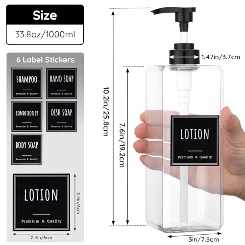 Clear 3-Pack 33.8oz Refillable Shampoo, Conditioner & Body Wash Dispensers