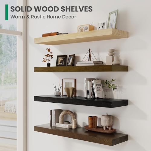 Marsmiles Natural Finish 36-inch Wall Floating Shelves Set of 2, Rustic Wall Storage with Heavy-Duty Brackets