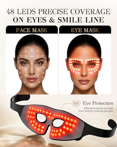 XSSNVV Black Red Light Therapy Eye Mask 630nm/850nm Cordless, 48 LEDs