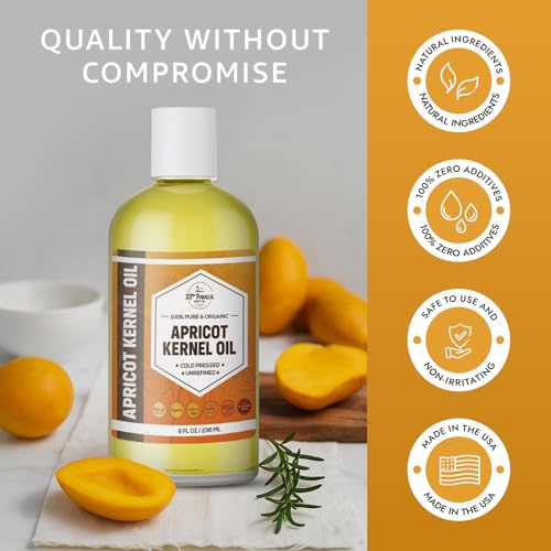 Organic Apricot Kernel Oil - Cold Pressed, Unrefined, 32 Oz for Skin Hair & Massage