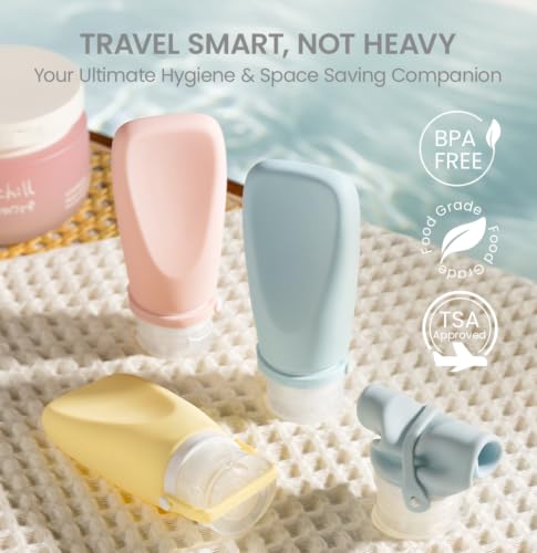 Travel Silicone Bottles - Leak-Proof TSA Approved 6-Pack, 2oz - Blue, Yellow, Pink, Green, Gray