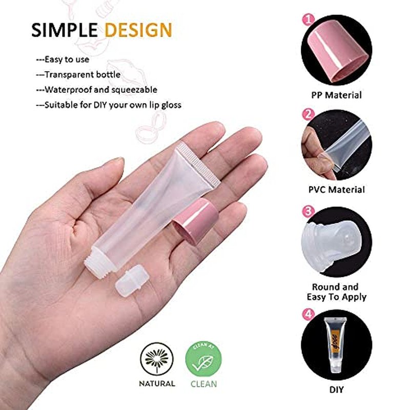 100 PACK 10ml Lip Gloss Tubes with 50 x Pink Caps + 50 x White Caps