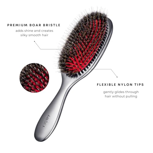 Medium Pack of 1 Chrome Boar Bristle Hair Brush for All Hair Types - Detangles & Reduces Breakage