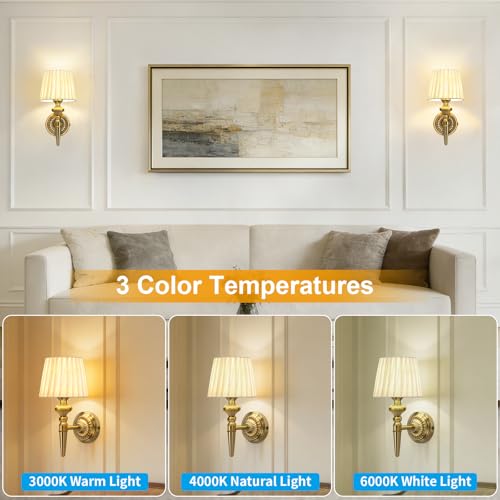 Wireless Vintage Wall Sconce Set of 2 - Gold & Beige Rechargeable Battery Lamps