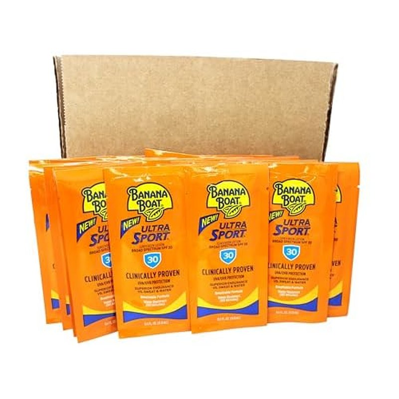 Banana Boat Ultra Sport Sunscreen Lotion Packets, Broad Spectrum SPF 30, Water & Sweat Resistant, 0.4 fl oz (Pack of 24)