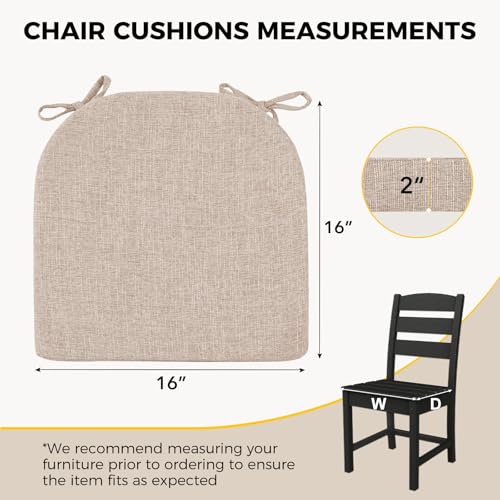downluxe Oatmeal Beige 6 Pack Indoor Chair Cushions 16x16x2 with Ties & Non-Slip Backing