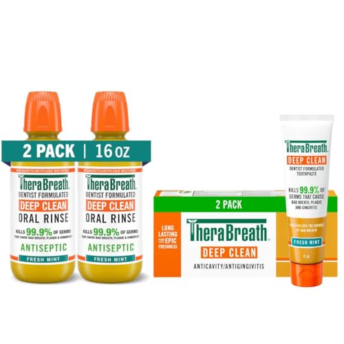 TheraBreath Deep Clean Toothpaste and Mouthwash Bundle - Fresh Mint, 4oz Toothpaste + 16oz Mouthwash, Alcohol-Free, Pack of 2