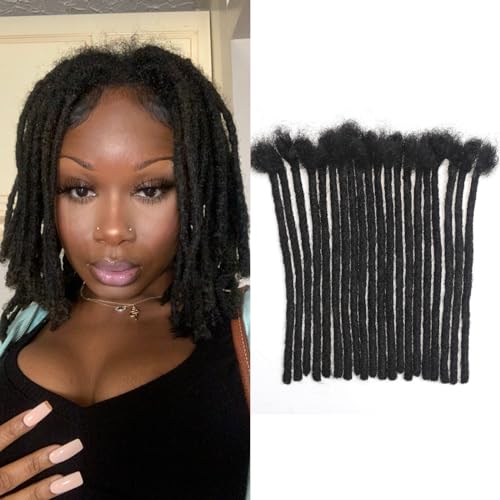 4 Inch Human Hair Dreadlock Extensions - 20 Strands, 0.4cm Thickness, Natural Black - Handmade, Dyed & Curled Ready for Styling