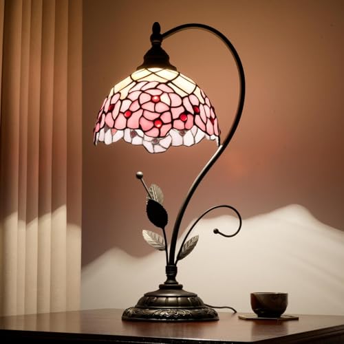 8-Inch Tiffany Style Cherry Blossom Stained Glass Table Lamp - Small Bedside Lamp, Living Room Decor, Creative Gift