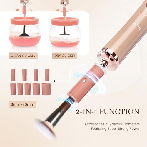 Electric Makeup Brush Cleaner Dryer Machine - Fast Spin & Dry - Gold-Peach