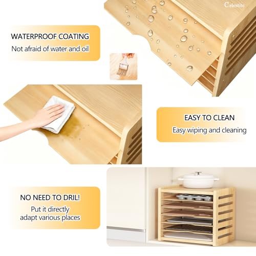 Wooden Baking Sheet & Tray Organizer for Cabinets - Multi-Layer Kitchen Storage