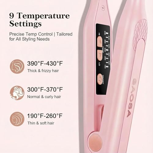 Pink Mini Flat Iron for Short Hair - 0.3 Inch Dual Voltage Hair Straightener & Curler