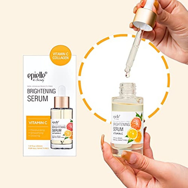Epielle Vitamin C Serum with Collagen & Hyaluronic Acid, Restore Hydration & Reduce Dark Spots, Vegan & Cruelty-Free, Korean Skin Care, 1.0 fl oz