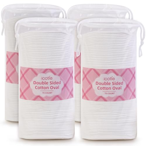 ICOTLE Large Oval Cotton Pads 280 Count 3-Layer, Bag of 4 - Face & Makeup Remover