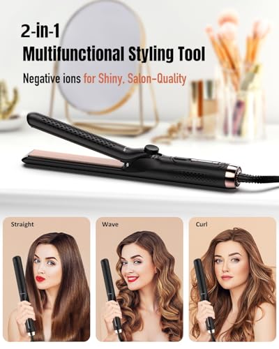 HITTIONA Coal Black 360° Airflow Styler Curling Iron 2-in-1 Flat & Curling Iron