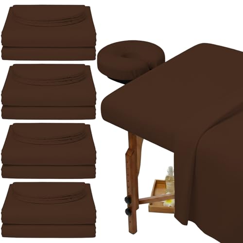 Massage Table Sheets Set - 4-Piece Microfiber Spa Linen with Face Cover - Chocolate