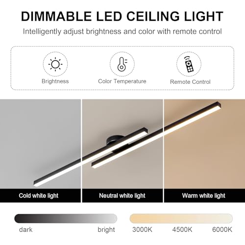 Modern Ceiling Light Fixture with Remote - Black Sputnik 43.3 Inch Dimmable LED Lamp