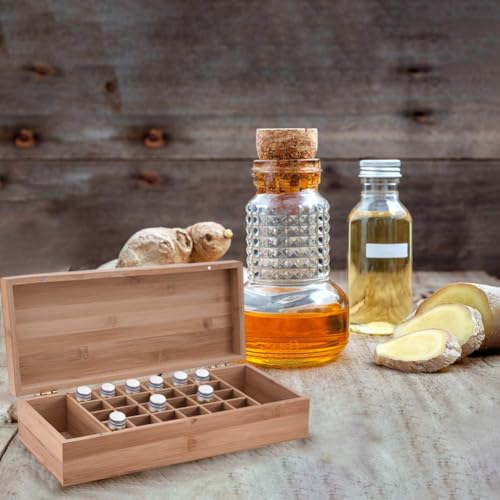 26-Slot Bamboo Essential Oil Storage Box with Container Cap & Labels - Portable Organizer