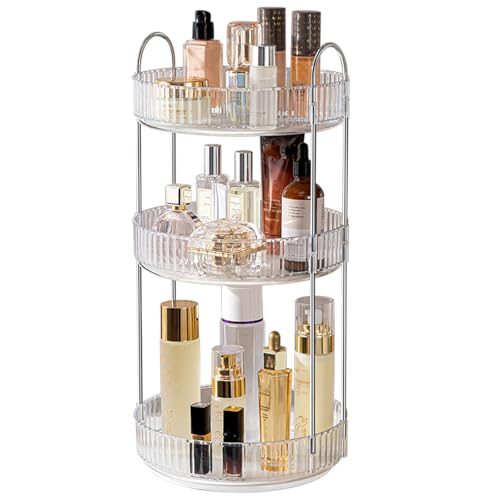 360° Rotating Makeup Organizer with 3 Tiers - Clear Lazy Susan for Vanity & Bathroom