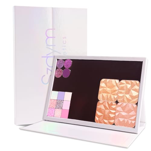 SZDYM White Holographic Magnetic Makeup Palette - Holds 60 Pans, Portable & Standable