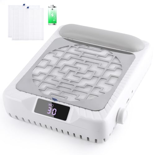 Rechargeable Nail Dust Collector White-2, Portable & Adjustable Nail Vacuum with LED Display
