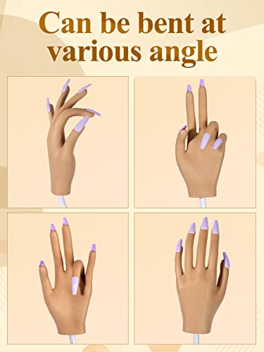 LIONVISON Practice Hand for Acrylic Nails with 200 Nail Tips - Silicone Nail Practice Mannequin, Flexible & Never Falls Off, Includes Upgrade Nail Tips Set