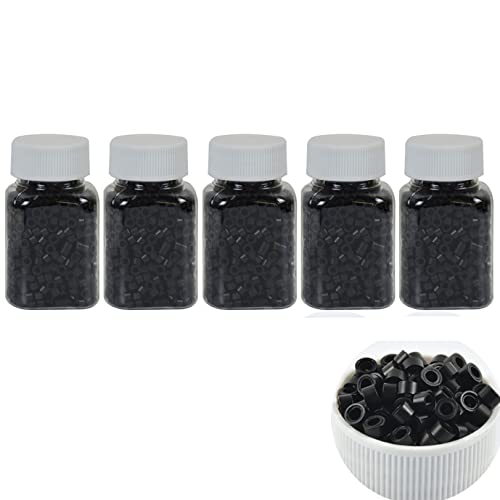 5000 Pcs Silicone Micro Rings Beads 5mm for Hair Extensions - Black, Variation of Black / 5mm