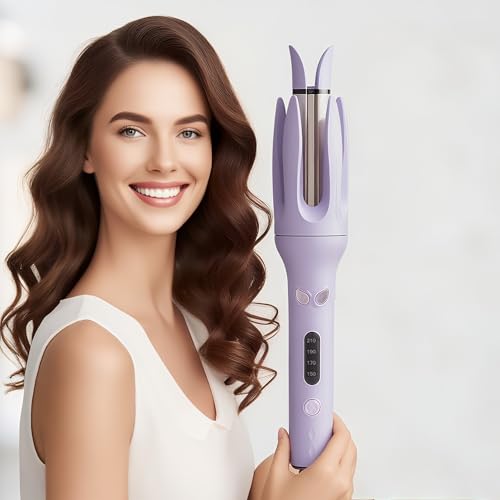 EYCOMTOM Purple Automatic Rotating Hair Curling Iron with Negative Ion Ceramic Technology