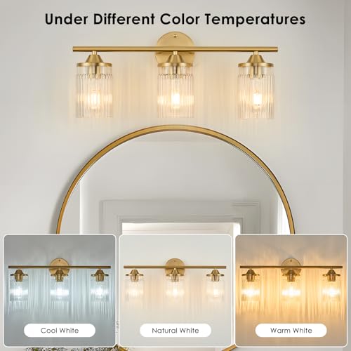 Jonsi Gold 3-Light Vanity Wall Sconce with Clear Glass Shades - Modern Bathroom Fixture 22.8 Inch