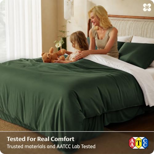 Bedsure Organic Bamboo Viscose Duvet Cover Set King Olive Green No Comforter