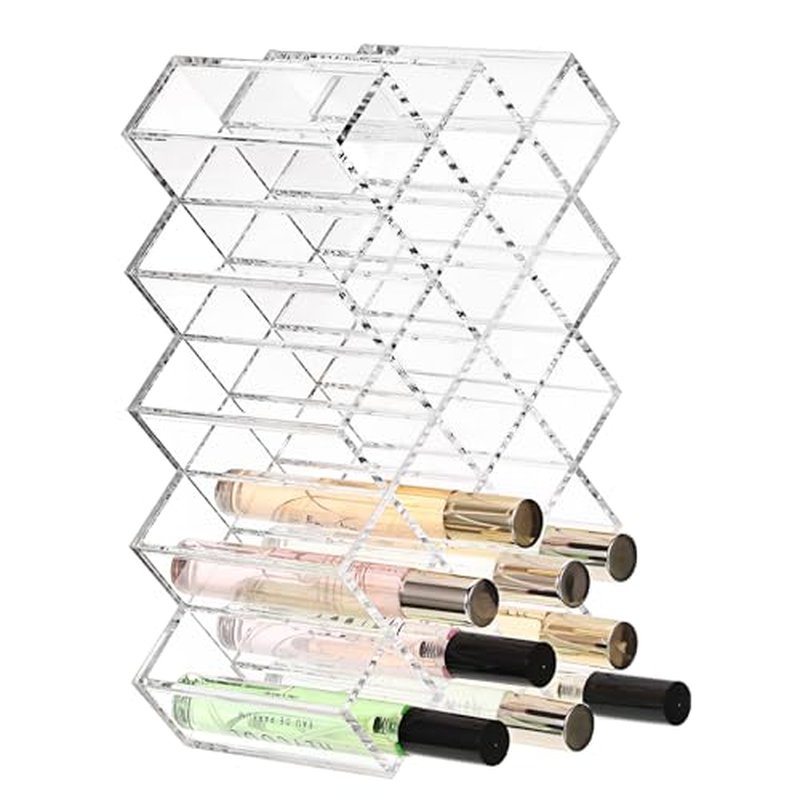 ELLDOO Rollerball Perfume Organizer, 23 Spaces Clear Acrylic Perfume Storage Holder Beauty Scent Holder, Stackable Makeup Lipgloss Lipstick Display Case Lip Gloss Storage Stand (5-Tier)