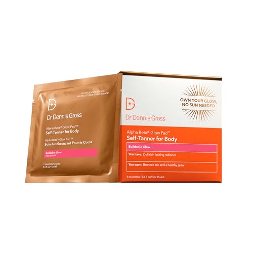 Dr. Dennis Gross Glow Pad Self-Tanner for Body ? Exfoliating & Anti-Aging Towelette with AHAs & BHAs, Buildable Natural Glow, Hydrating & Streak-Free Application, 8 Towelettes