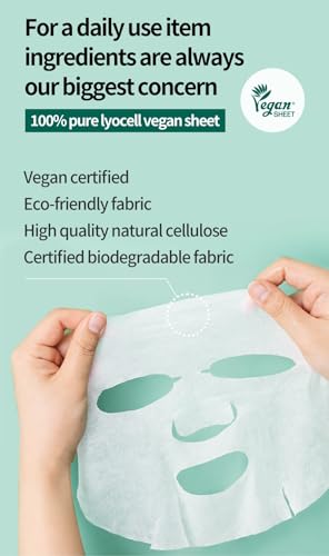 COSNORI Cica & Vitamin Daily Face Mask Pack - 30 Sheets, Vegan, Hydrating Korean Skin Care
