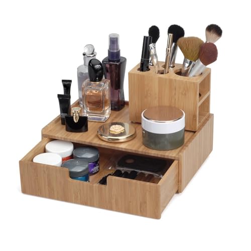 MobileVision Bamboo Makeup Drawer Organizer - Eco-Friendly Cosmetic Storage Box