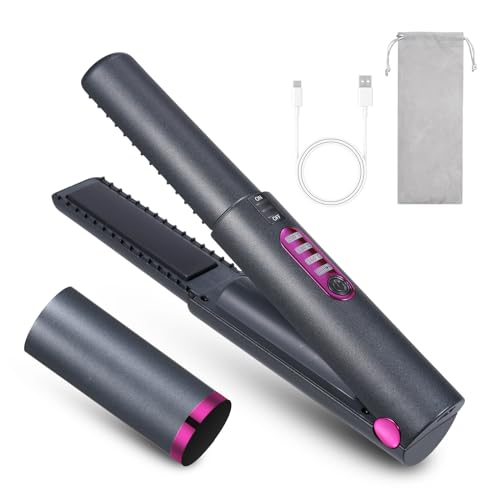 Cordless Hair Straightener and Curler 2 in 1, Portable Mini Ceramic