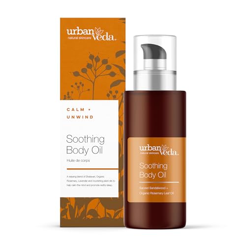 Urban Veda Soothing Body Oil | COSMOS Certified Body Massage Oil for Sensitive Skin | Organic Vitamin E Oil & Sweet Almond Oil for Skin | Calming and Soothing Body Oil for Women and Men | 3.40 Fl oz