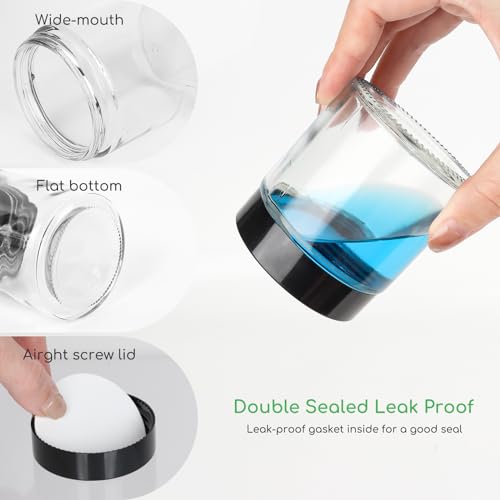 15 Pack 4 oz Clear Glass Cosmetic Jars with Black Lids & Labels