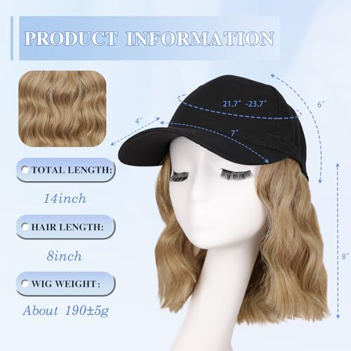 AISI QUEENS Baseball Cap Wig Extension 14 Inch Short Wave Synthetic Hair – Variation 27-613