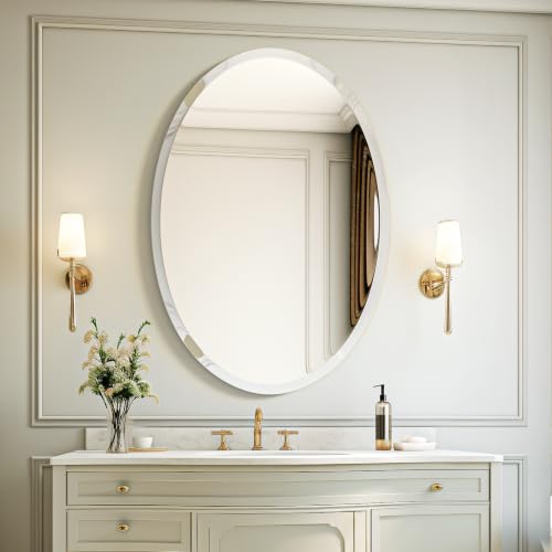USHOWER Frameless Oval Bathroom Mirror 24x36 Inch Over Sink - Modern Design