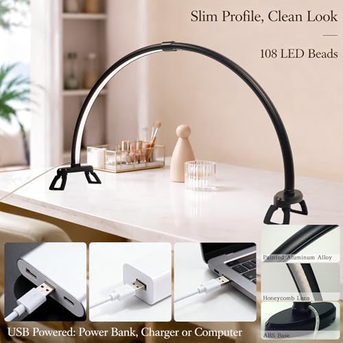 Black 23 Inch Detachable Foldable LED Nail Desk Lamp - 3 Modes, Stepless Dimming